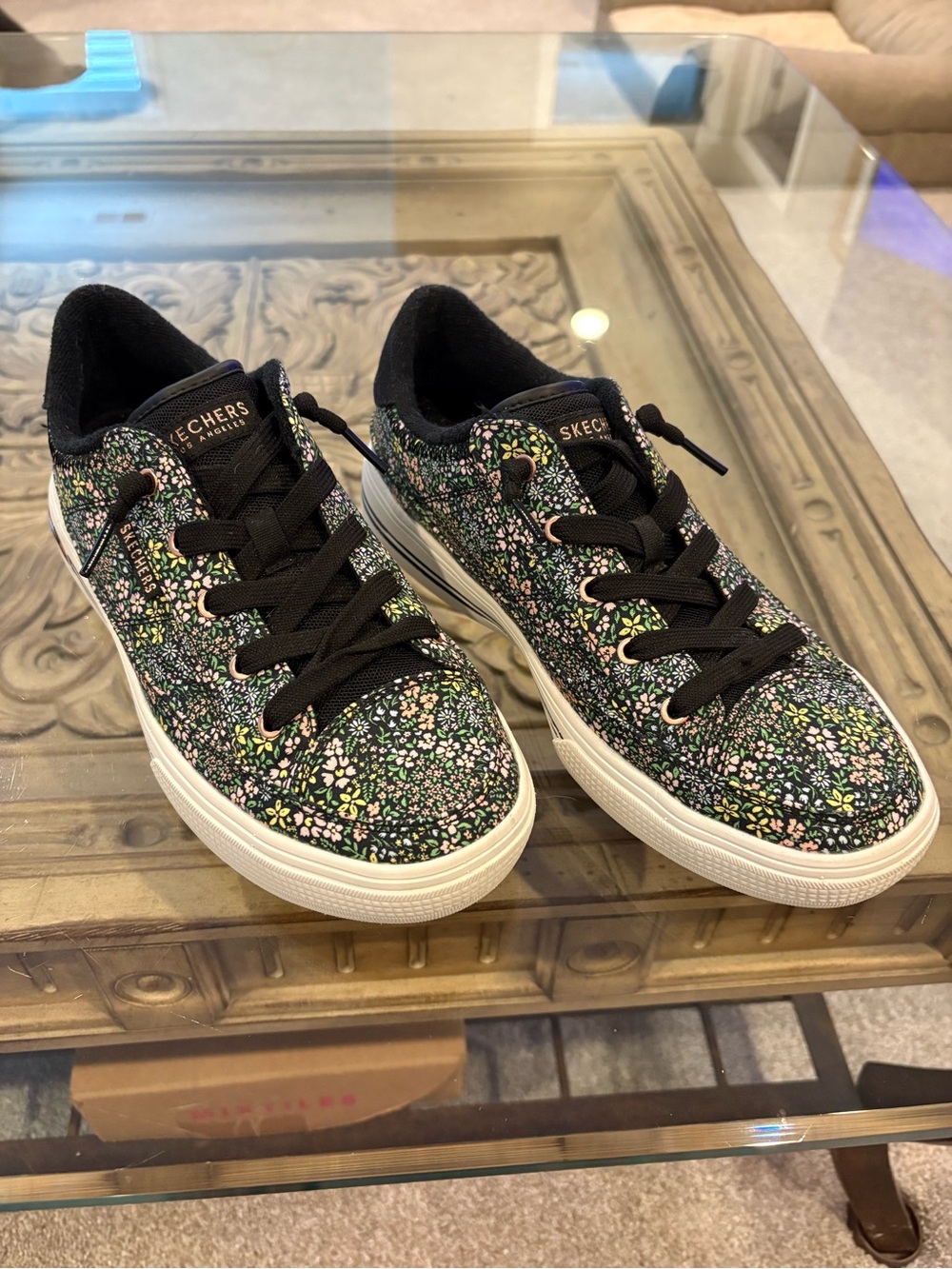 Skechers Arch Fit Black Floral Sneakers